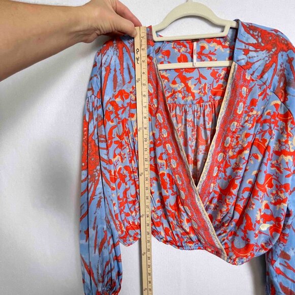 Free People Cruisin' Together Printed Blouse Blue Womens Size S - Picture 7 of 9